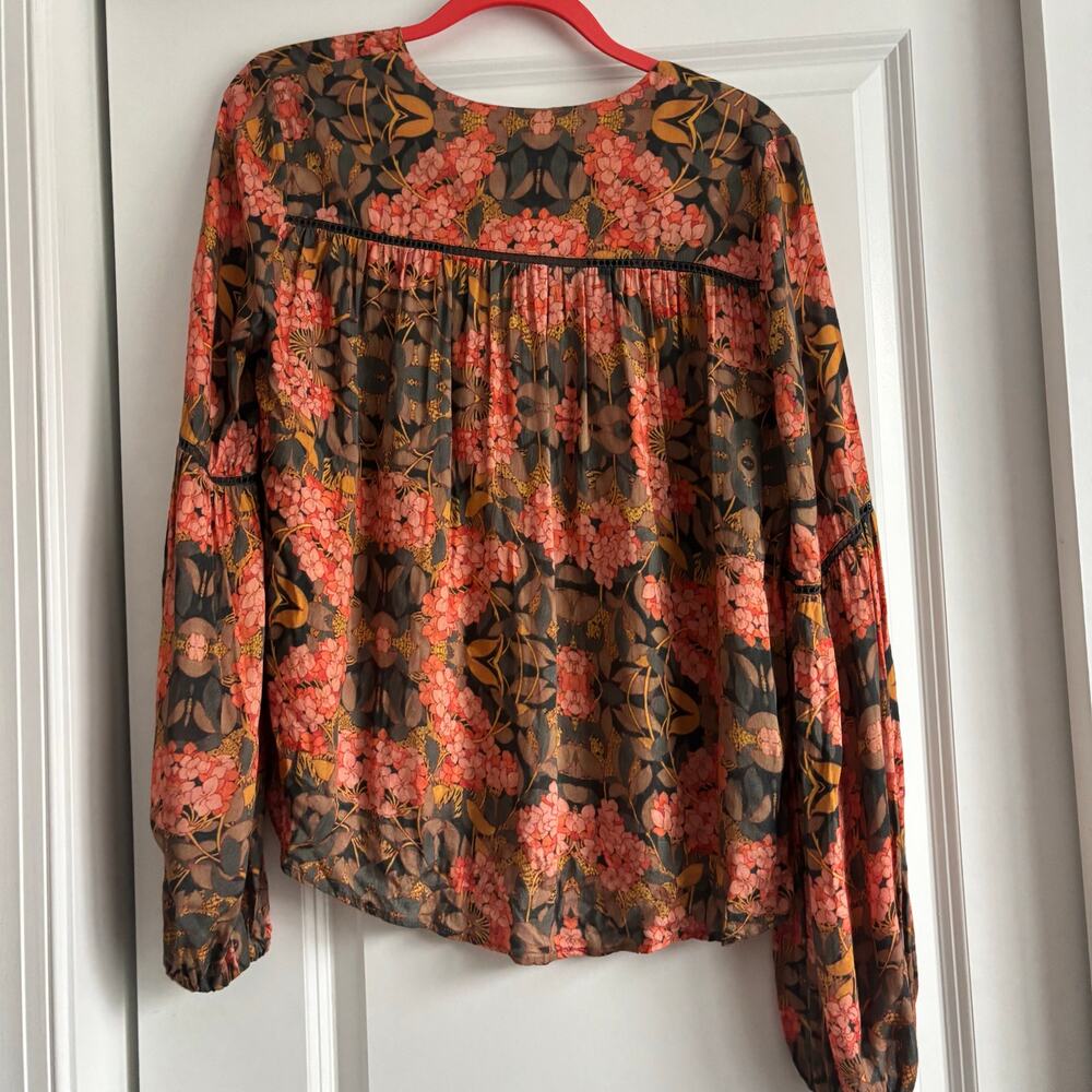 Anthropologie Love the Label Heloise Peasant Blouse Coral Boho Cottagecore M - Picture 2 of 12